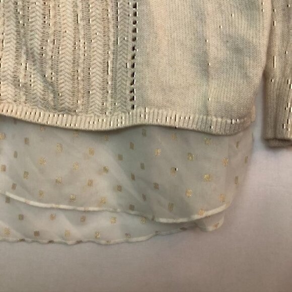 LUCKY BRAND Split Back Sweater Beige Cream Oatmeal Twofer Metallic Mixed Media S - Picture 4 of 10